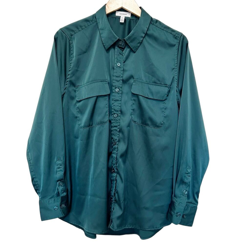 Equipment Green Satin Button Down Blouse Sz XL
